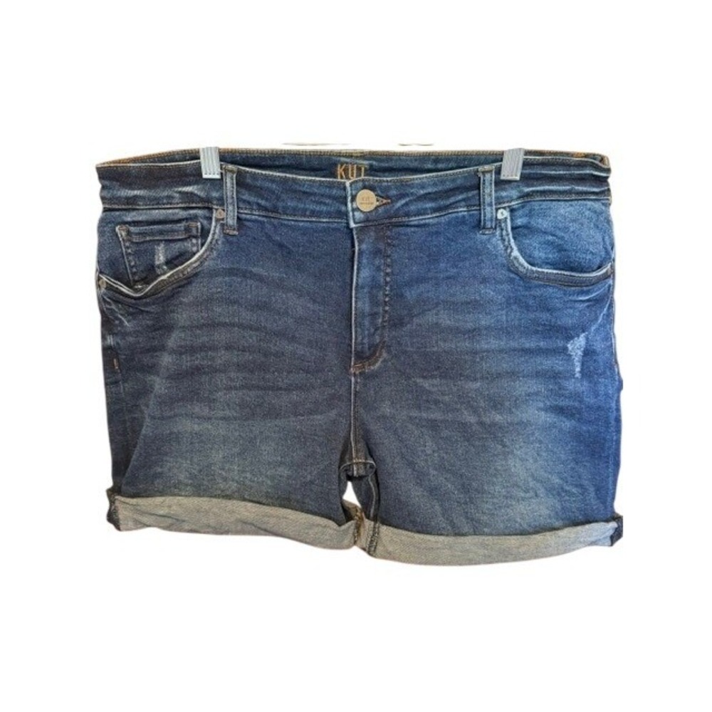 Kut from the Kloth Womens Dark Wash Distressed Boyfriend Cuffed Denim Shorts 16W
